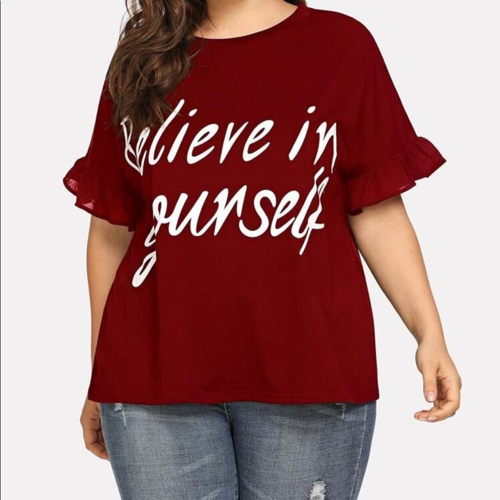 Flounce Sleeve Slogan sprint Top